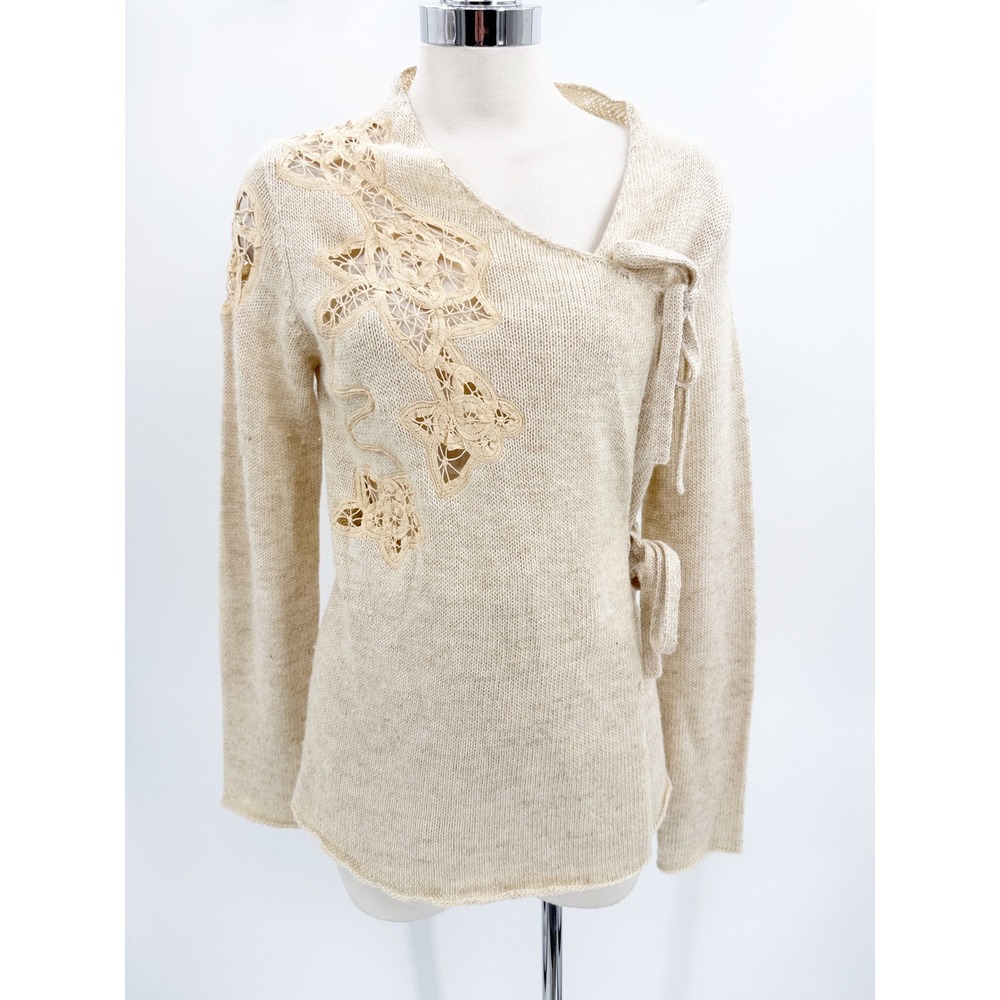 Anthropologie Moth Frosted Panes Cardigan Beige Lace Crochet Wrap Sweater Small